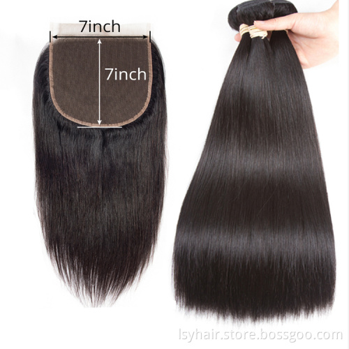 Human Hair 7x7 Lace Closure With Bundles Straight Hair Bundles With Closure Remy Brazilian Human Hair 3 Bundles With Closure